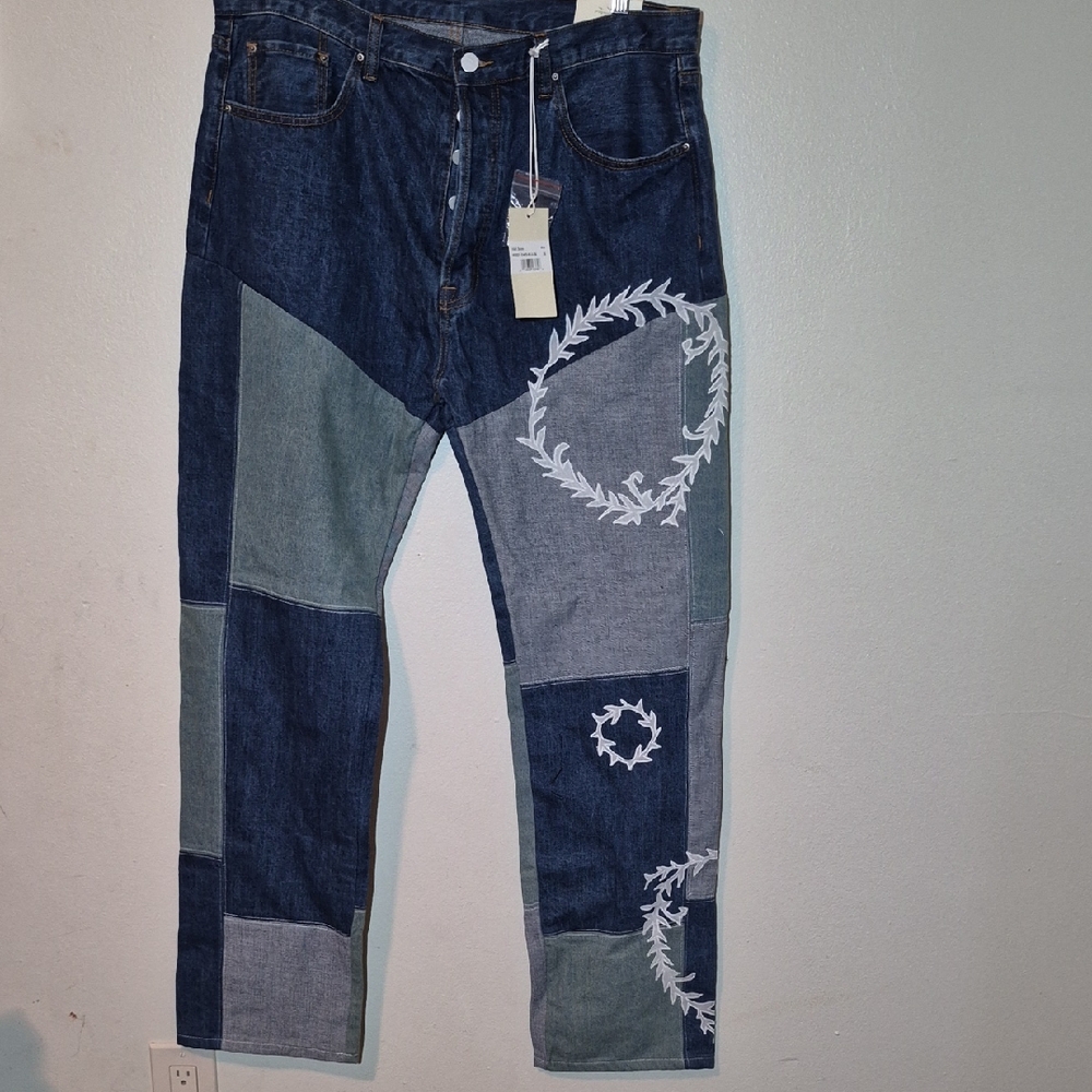 MNML Dark Blue and Gray Patchwork Jeans